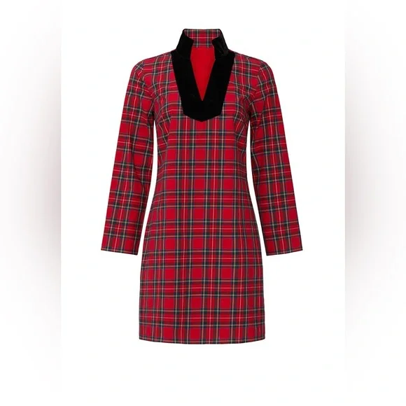 Sail to Sable STS Red Tartan Plaid Velvet Trim Dress XS NWT - Picture 2 of 14